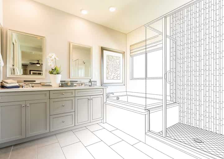 Blueprints show the potential of a new bathroom remodel in a home in West Palm Beach, FL.